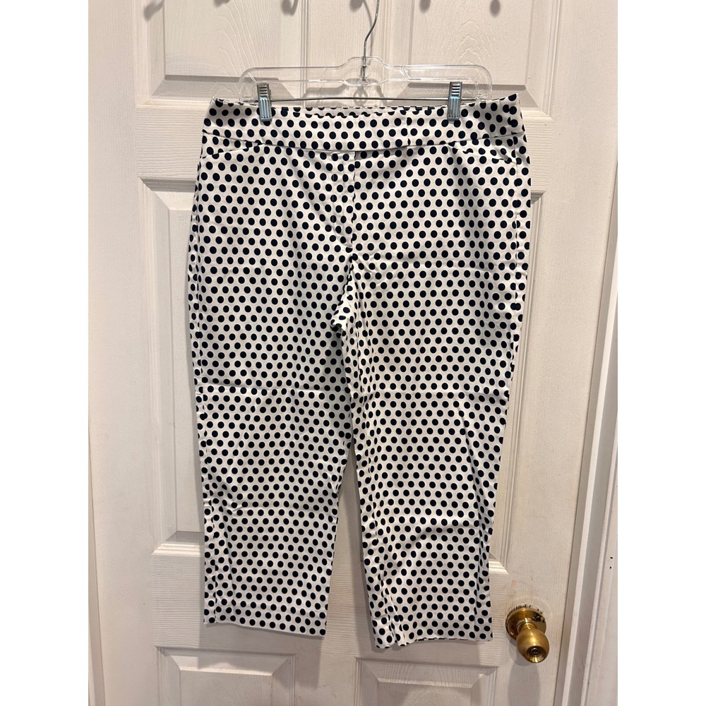 Ann Taylor Curvy Fit Polka Dot Crop Pants Navy White Size 12 Cotton Stretch